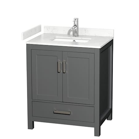 Wyndham Collection Sheffield 30" Free Standing Single Basin Vanity Set with Cabinet and Cultured Marble Vanity Top Dark Gray / Carrara Cultured Marble Top / Brushed Chrome Hardware