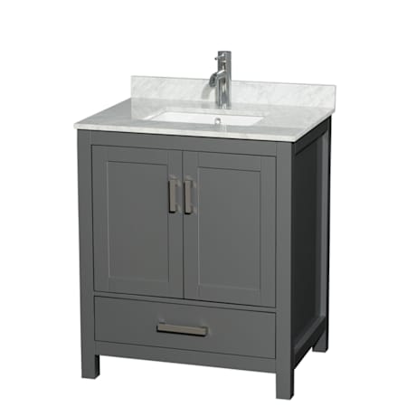Wyndham Collection Sheffield 30" Free Standing Single Basin Vanity Set with Cabinet and Marble Vanity Top Dark Gray / White Carrara Marble Top / Brushed Chrome Hardware