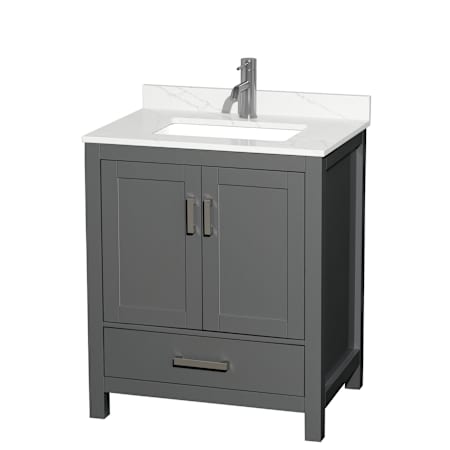 Wyndham Collection Sheffield 30" Free Standing Single Basin Vanity Set with Cabinet and Quartz Vanity Top Dark Gray / Giotto Quartz Top / Brushed Chrome Hardware
