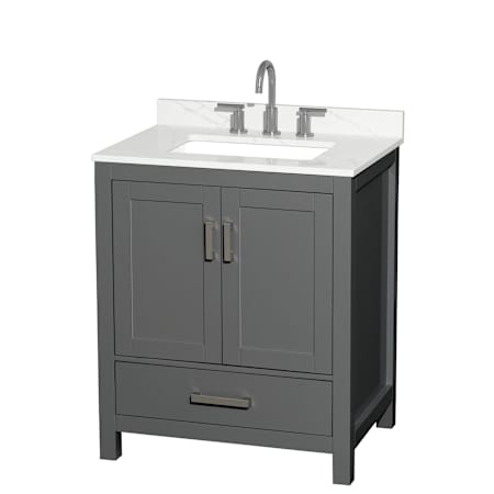 Wyndham Collection Sheffield 30" Free Standing Single Basin Vanity Set with Cabinet and Quartz Vanity Top Dark Gray / Giotto Quartz Top / Brushed Chrome Hardware