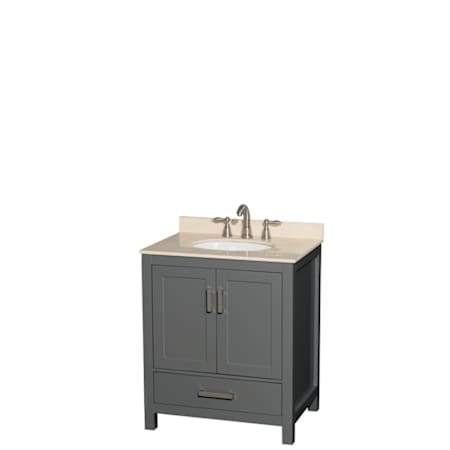 Wyndham Collection Sheffield 30" Free Standing Single Basin Vanity Set with Cabinet and Marble Vanity Top Dark Gray / Ivory Top
