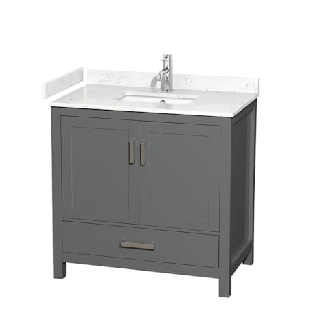 Wyndham Collection Sheffield 36" Free Standing Single Basin Vanity Set with Cabinet and Cultured Marble Vanity Top Dark Gray / Carrara Cultured Marble Top / Brushed Chrome Hardware