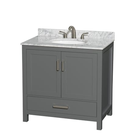 Wyndham Collection Sheffield 36" Free Standing Single Basin Vanity Set with Cabinet and Marble Vanity Top Dark Gray / White Carrara Marble Top / Brushed Chrome Hardware