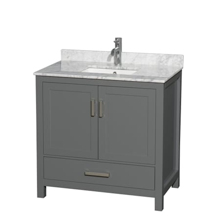 Wyndham Collection Sheffield 36" Free Standing Single Basin Vanity Set with Cabinet and Marble Vanity Top Dark Gray / White Carrara Marble Top / Brushed Chrome Hardware