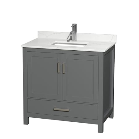 Wyndham Collection Sheffield 36" Free Standing Single Basin Vanity Set with Cabinet and Quartz Vanity Top Dark Gray / Giotto Quartz Top / Brushed Chrome Hardware