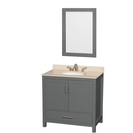 Wyndham Collection Sheffield 36" Free Standing Single Basin Vanity Set with Cabinet, Marble Vanity Top, and Framed Mirror Dark Gray / Ivory Top