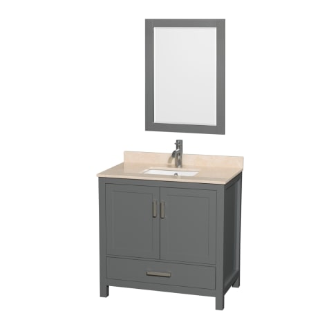 Wyndham Collection Sheffield 36" Free Standing Single Basin Vanity Set with Cabinet, Marble Vanity Top, and Framed Mirror Dark Gray / Ivory Top