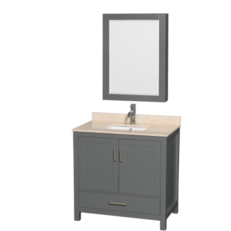 Wyndham Collection Sheffield 36" Free Standing Single Basin Vanity Set with Cabinet, Marble Vanity Top, and Medicine Cabinet Dark Gray / Ivory Top