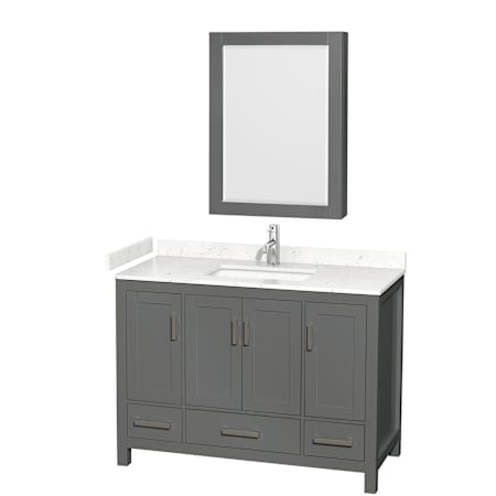 Wyndham Collection Sheffield 48" Free Standing Single Basin Vanity Set with Hardwood Cabinet, Cultured Marble Vanity Top, and Medicine Cabinet Dark Gray / Carrara Cultured Marble Top / Brushed Chrome Hardware