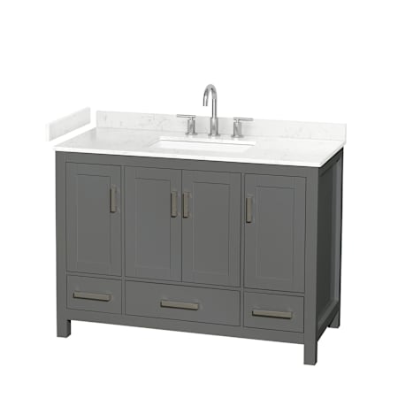 Wyndham Collection Sheffield 48" Free Standing Single Basin Vanity Set with Cabinet and Cultured Marble Vanity Top for Widespread Faucets Dark Gray / Carrara Cultured Marble Top / Brushed Chrome Hardware