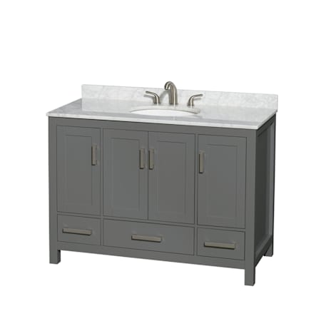Wyndham Collection Sheffield 48" Free Standing Single Basin Vanity Set with Cabinet and Marble Vanity Top Dark Gray / White Carrara Marble Top / Brushed Chrome Hardware