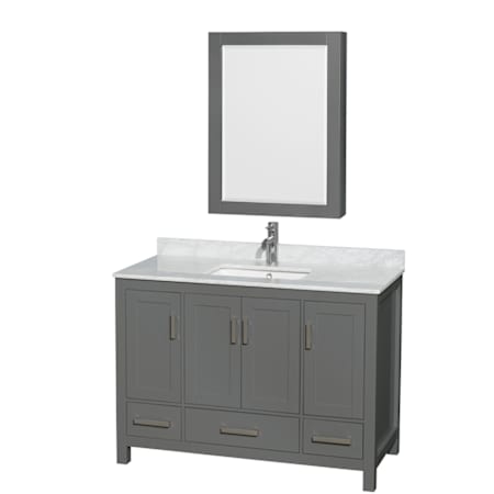 Wyndham Collection Sheffield 48" Freestanding Single Basin Vanity Set with Hardwood Cabinet, Marble Vanity Top, and Medicine Cabinet Dark Gray / White Carrara Marble Top / Brushed Chrome Hardware