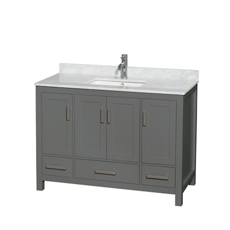 Wyndham Collection Sheffield 48" Freestanding Single Basin Vanity Set with Hardwood Cabinet and Marble Vanity Top Dark Gray / White Carrara Marble Top / Brushed Chrome Hardware