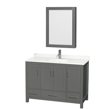 Wyndham Collection Sheffield 48" Free Standing Single Basin Vanity Set with Cabinet, Quartz Vanity Top, and Medicine Cabinet Dark Gray / Giotto Quartz Top / Brushed Chrome Hardware
