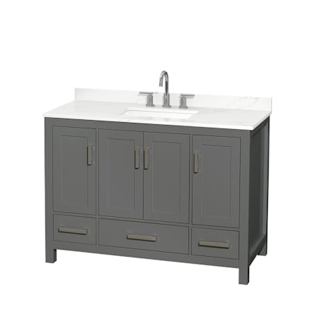 Wyndham Collection Sheffield 48" Free Standing Single Basin Vanity Set with Cabinet and Quartz Vanity Top Dark Gray / Giotto Quartz Top / Brushed Chrome Hardware