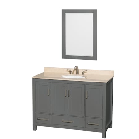 Wyndham Collection Sheffield 48" Freestanding Single Basin Vanity Set with Hardwood Cabinet, Marble Vanity Top, and Framed Mirror Dark Gray / Ivory Top
