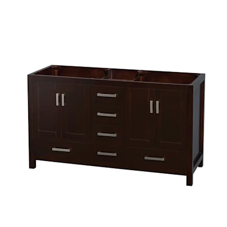 Wyndham Collection Sheffield 59" Double Freestanding Hardwood Vanity Cabinet Only - Less Vanity Top Espresso / Brushed Chrome Hardware