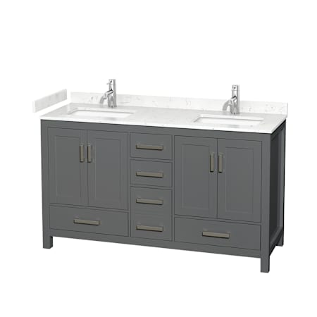 Wyndham Collection Sheffield 60" Free Standing Double Basin Vanity Set with Cabinet and Cultured Marble Vanity Top Dark Gray / Carrara Cultured Marble Top / Brushed Chrome Hardware