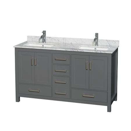 Wyndham Collection Sheffield 60" Free Standing Double Basin Vanity Set with Cabinet and Marble Vanity Top Dark Gray / White Carrara Marble Top / Brushed Chrome Hardware