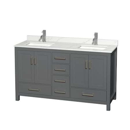 Wyndham Collection Sheffield 60" Free Standing Double Basin Vanity Set with Cabinet and Quartz Vanity Top Dark Gray / Giotto Quartz Top / Brushed Chrome Hardware