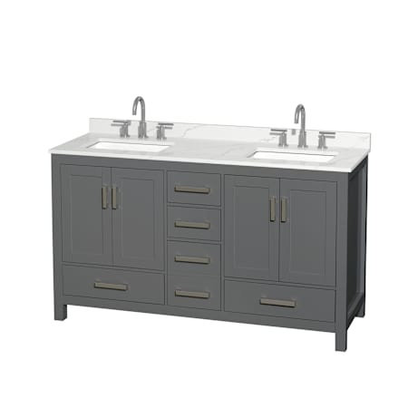 Wyndham Collection Sheffield 60" Free Standing Double Basin Vanity Set with Cabinet and Quartz Vanity Top Dark Gray / Giotto Quartz Top / Brushed Chrome Hardware