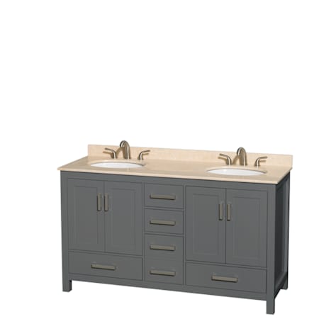 Wyndham Collection Sheffield 60" Free Standing Double Basin Vanity Set with Cabinet and Marble Vanity Top Dark Gray / Ivory Top