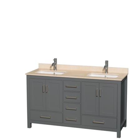 Wyndham Collection Sheffield 60" Free Standing Double Basin Vanity Set with Cabinet and Marble Vanity Top Dark Gray / Ivory Top