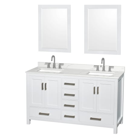 Wyndham Collection Sheffield 60" Free Standing Double Basin Vanity Set with Cabinet, Quartz Vanity Top, and Framed Mirror