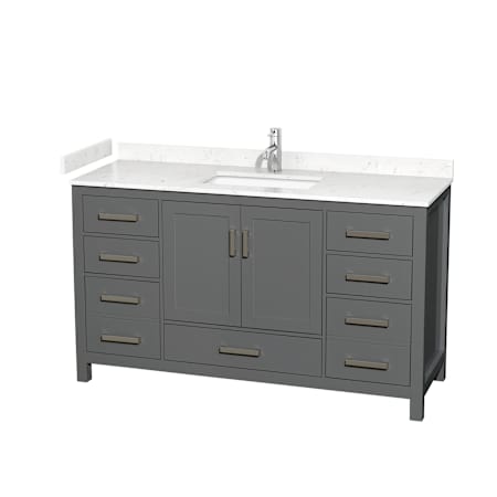 Wyndham Collection Sheffield 60" Free Standing Single Basin Vanity Set with Cabinet and Cultured Marble Vanity Top Dark Gray / Carrara Cultured Marble Top / Brushed Chrome Hardware