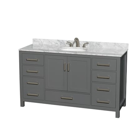 Wyndham Collection Sheffield 60" Free Standing Single Basin Vanity Set with Cabinet and Marble Vanity Top Dark Gray / White Carrara Marble Top / Brushed Chrome Hardware