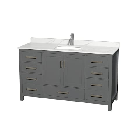 Wyndham Collection Sheffield 60" Free Standing Single Basin Vanity Set with Cabinet and Quartz Vanity Top Dark Gray / Giotto Quartz Top / Brushed Chrome Hardware