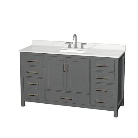Wyndham Collection Sheffield 60" Free Standing Single Basin Vanity Set with Cabinet and Quartz Vanity Top Dark Gray / Giotto Quartz Top / Brushed Chrome Hardware