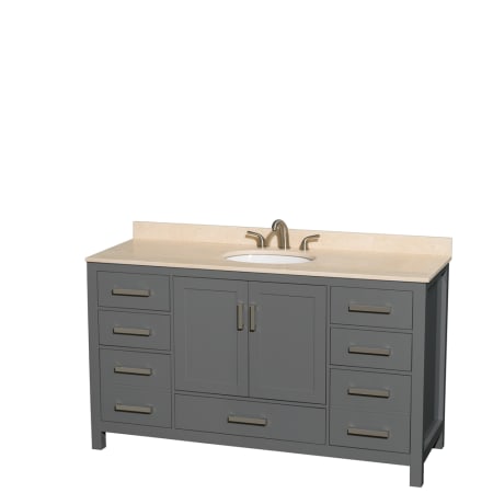 Wyndham Collection Sheffield 60" Free Standing Single Basin Vanity Set with Cabinet and Marble Vanity Top Dark Gray / Ivory Top