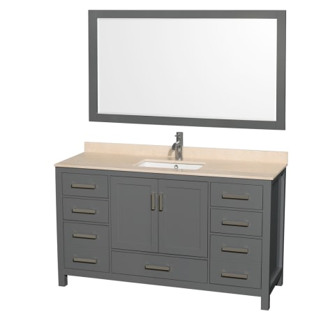 Wyndham Collection Sheffield 60" Free Standing Single Basin Vanity Set with Cabinet, Marble Vanity Top, and Framed Mirror Dark Gray / Ivory Top
