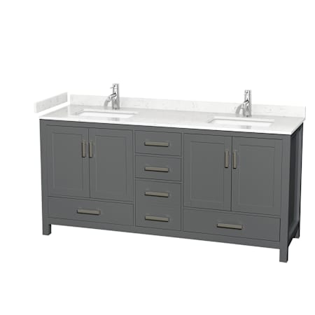 Wyndham Collection Sheffield 72" Free Standing Double Basin Vanity Set with Cabinet and Cultured Marble Vanity Top Dark Gray / Carrara Cultured Marble Top / Brushed Chrome Hardware