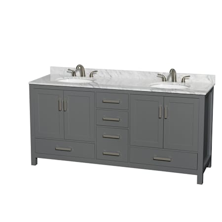 Wyndham Collection Sheffield 72" Free Standing Double Basin Vanity Set with Cabinet and Marble Vanity Top Dark Gray / White Carrara Marble Top / Brushed Chrome Hardware