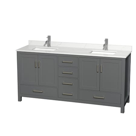 Wyndham Collection Sheffield 72" Free Standing Double Basin Vanity Set with Cabinet and Quartz Vanity Top Dark Gray / Giotto Quartz Top / Brushed Chrome Hardware