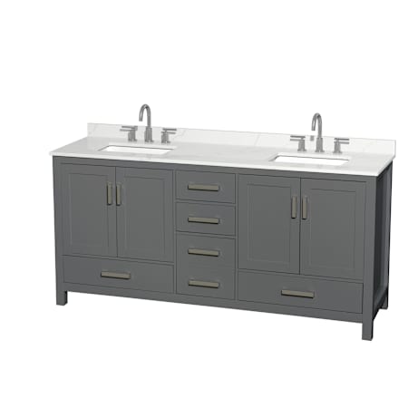 Wyndham Collection Sheffield 72" Free Standing Double Basin Vanity Set with Cabinet and Quartz Vanity Top Dark Gray / Giotto Quartz Top / Brushed Chrome Hardware