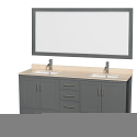 Wyndham Collection Sheffield 72" Free Standing Double Basin Vanity Set with Cabinet, Marble Vanity Top, and Framed Mirror Dark Gray / Ivory Top