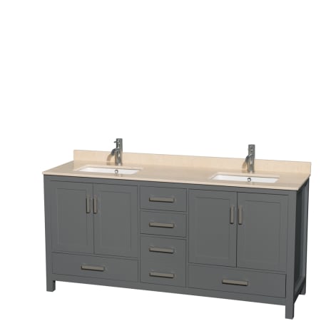Wyndham Collection Sheffield 72" Free Standing Double Basin Vanity Set with Cabinet and Marble Vanity Top Dark Gray / Ivory Top