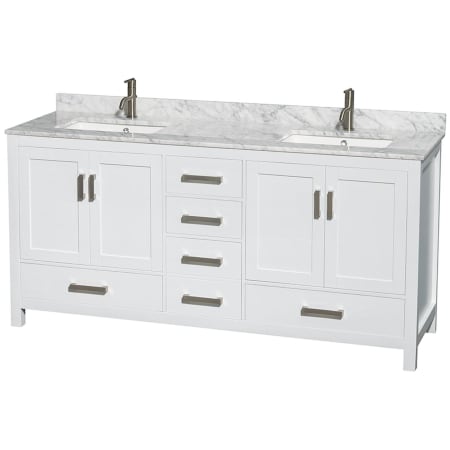Wyndham Collection Sheffield 72" Free Standing Double Basin Vanity Set with Cabinet and Marble Vanity Top