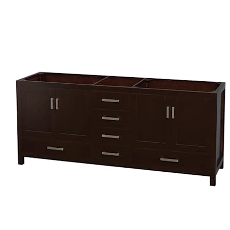 Wyndham Collection Sheffield 79" Double Freestanding Hardwood Vanity Cabinet Only - Less Vanity Top Espresso / Brushed Chrome Hardware