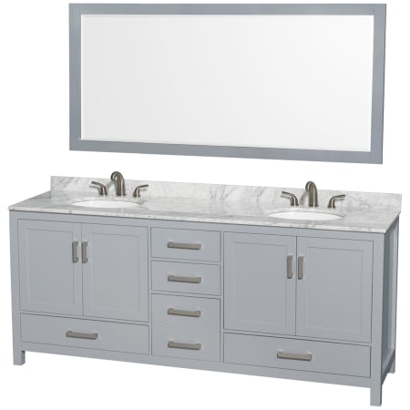 Wyndham Collection Sheffield 80" Free Standing Double Basin Vanity Set with Hardwood Cabinet, Marble Vanity Top, Mirror, and Undermount Oval Sinks