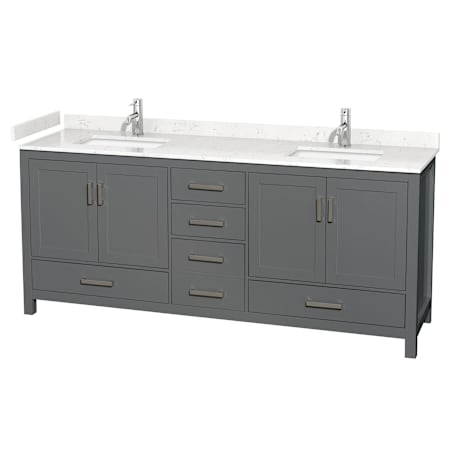 Wyndham Collection Sheffield 80" Free Standing Double Basin Vanity Set with Cultured Marble Vanity Top Dark Gray / Carrara Cultured Marble Top / Brushed Chrome Hardware