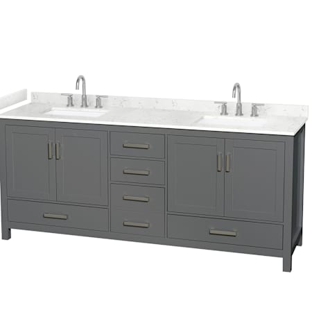Wyndham Collection Sheffield 80" Free Standing Double Basin Vanity Set with Cabinet and Cultured Marble Vanity Top for Widespread Faucets Dark Gray / Carrara Cultured Marble Top / Brushed Chrome Hardware