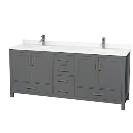 Wyndham Collection Sheffield 80" Free Standing Double Basin Vanity Set with Cabinet and Quartz Vanity Top Dark Gray / Giotto Quartz Top / Brushed Chrome Hardware