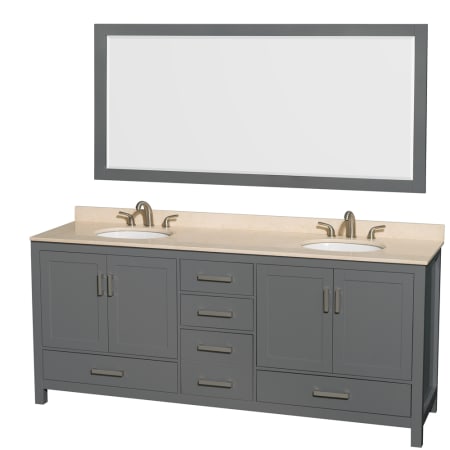 Wyndham Collection Sheffield 80" Free Standing Double Basin Vanity Set with Hardwood Cabinet, Marble Vanity Top, Mirror, and Undermount Oval Sinks Dark Gray / Ivory Top