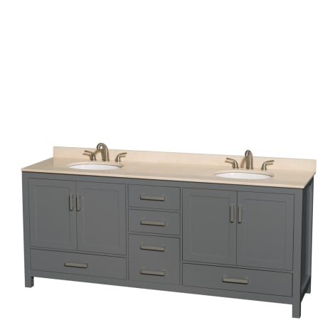 Wyndham Collection Sheffield 80" Free Standing Double Basin Vanity Set with Cabinet and Marble Vanity Top Dark Gray / Ivory Top