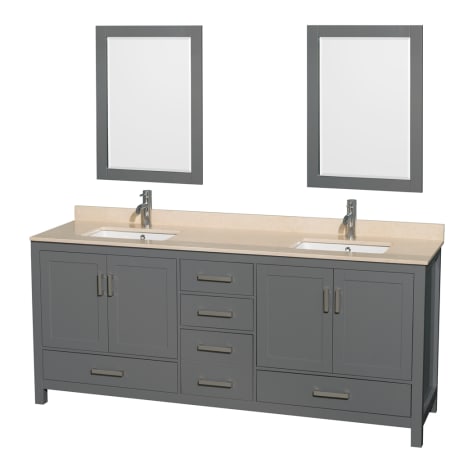 Wyndham Collection Sheffield 80" Free Standing Double Basin Vanity Set with Hardwood Cabinet, Marble Vanity Top, Framed Mirrors, and Undermount Rectangular Sinks Dark Gray / Ivory Top