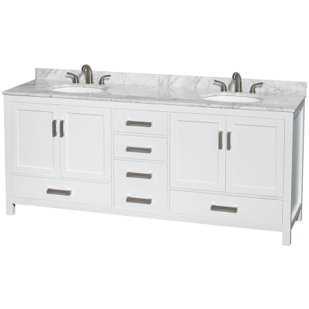 Wyndham Collection Sheffield 80" Free Standing Double Basin Vanity Set with Cabinet and Marble Vanity Top